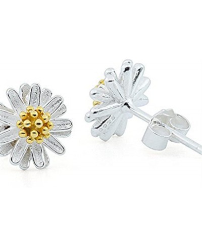 Women Silvering Daisy Earrings Silver Gold Dual-Color Daisy Flower Ear Studs $6.08 Stud