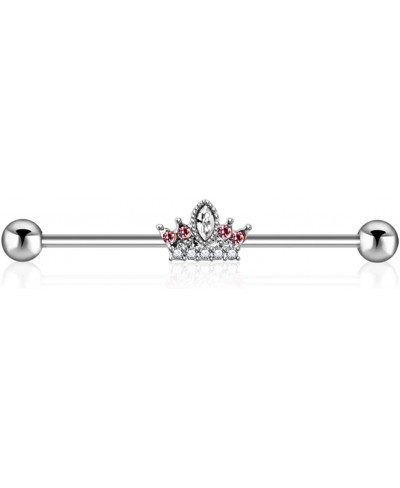 14G Industrial Stainless Steel Barbell with Crown of Pink & Clear Gems - 14 Gauge Cartilage Industrial Ear silver $14.30 Pier...