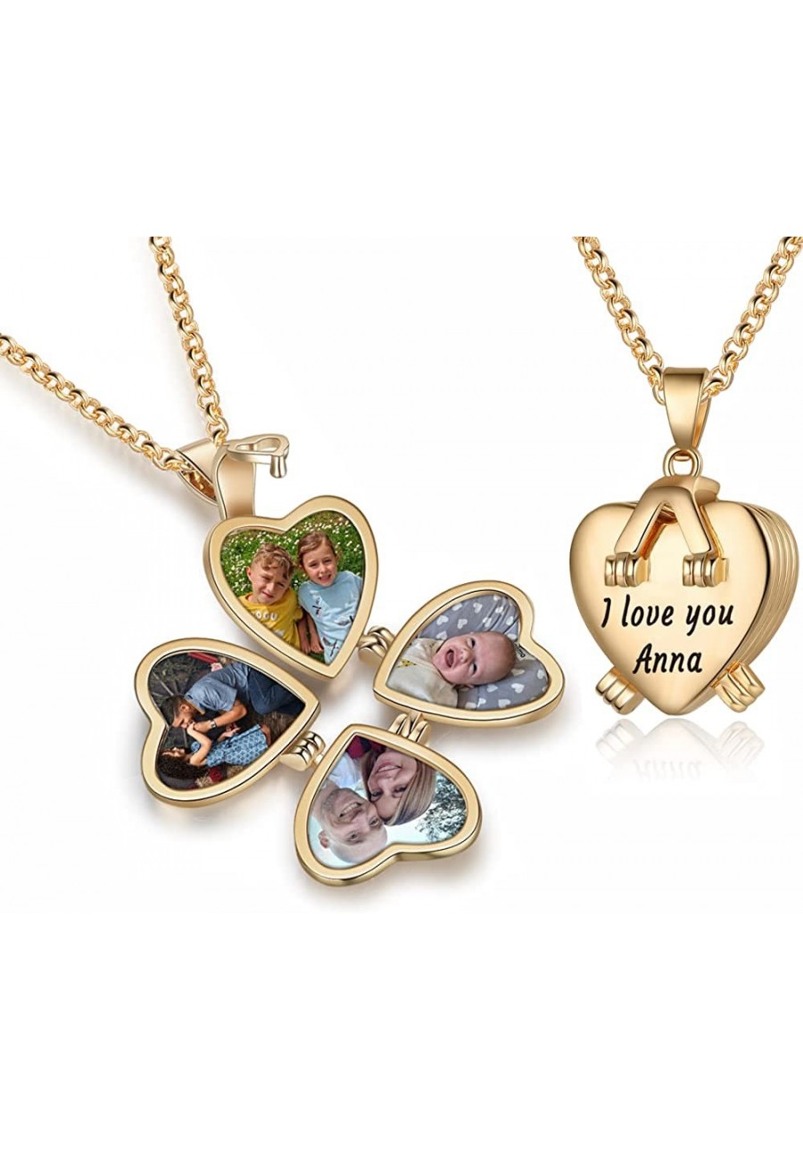 Updated Personalized Heart Locket Necklace Gold Locket with Picture Custom for Women Mom Girls Lucky Four Leaf Pendant Charms...
