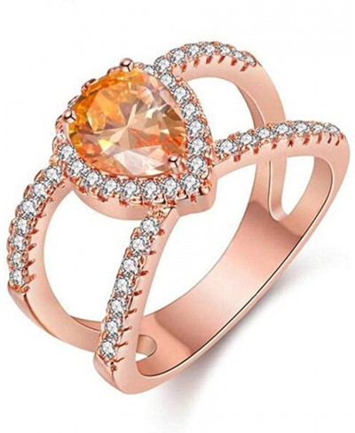 Rose Gold Color Yellow CZ Stone Wedding Anniversary Rings - 2 Row Hollow Jewelry Ring for Women Birthday Gift Y120 $8.18 Stat...