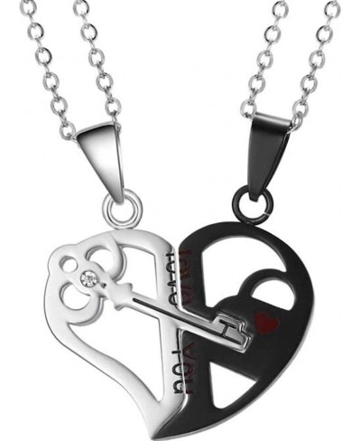 Stainless Steel Heart Shaped Lock & Key Style Two-in-One Lover Couple Double Pendant Necklace $9.53 Pendant Necklaces