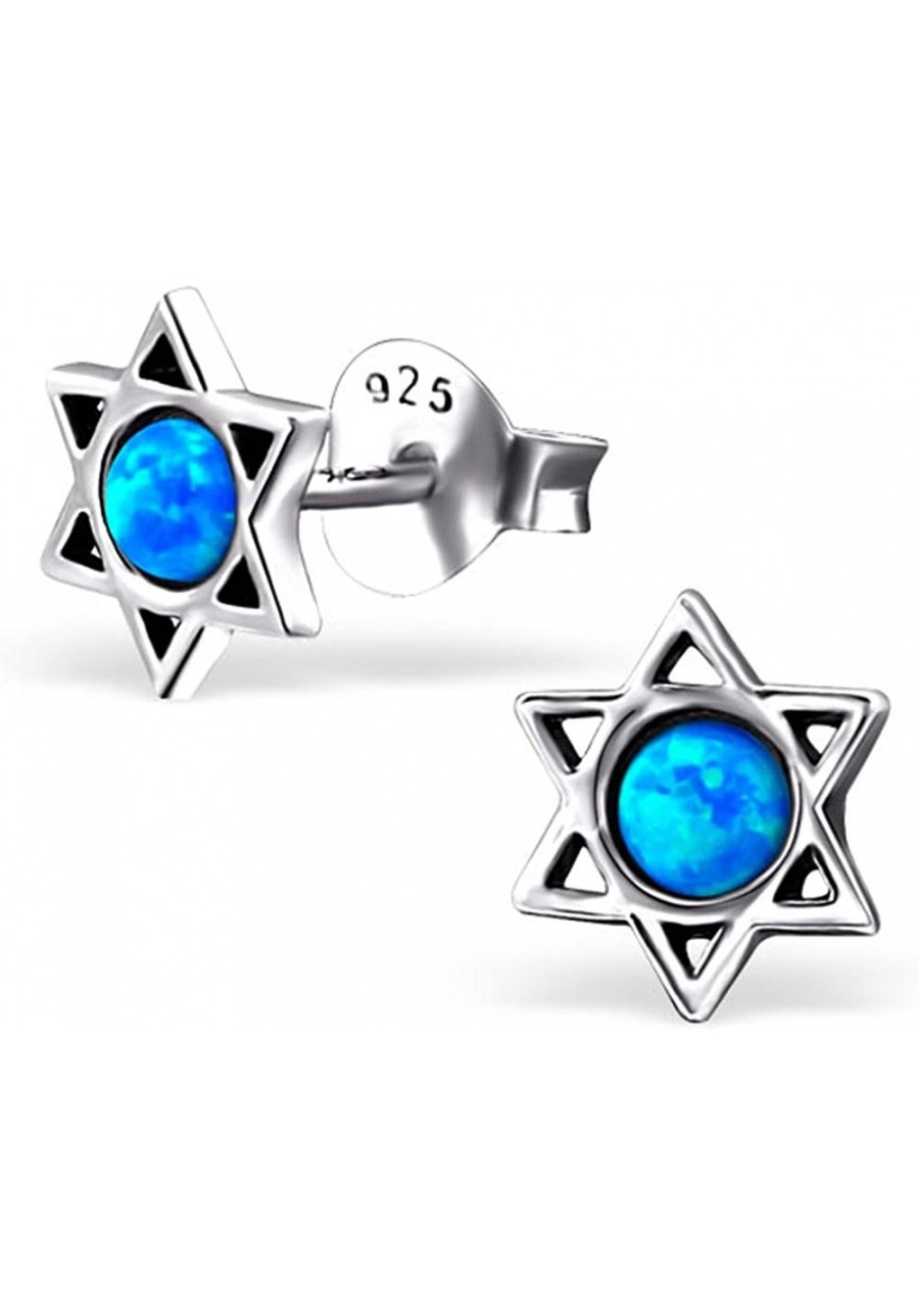 Star of David Stud Earrings Synthetic Opal Stering Silver 925 Post Studs $16.13 Stud