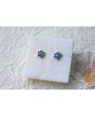 Star of David Stud Earrings Synthetic Opal Stering Silver 925 Post Studs $16.13 Stud