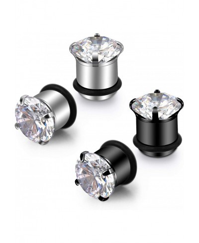 Stainless Steel CZ Ear Gauges Tunnels Plugs Fixed with Rubber O-Ring Ear Plugs Tunnels Ear Gauges Expander Stretcher Piercing...