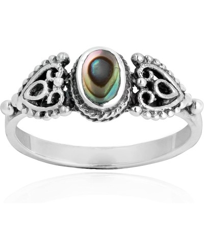 Love Swirl Filigree Heart Oval Abalone Shell Inlay .925 Sterling Silver Ring Elegant Wedding Rings For Women Vintage Comfort ...