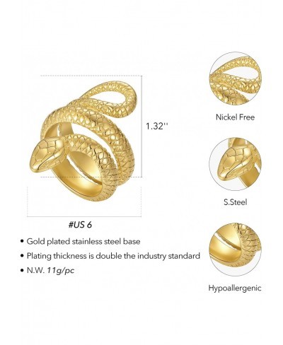 Statement Snake Shape Finger Ring Stainless Steel 18K Gold Plated Punk Rings for Women Men Size 6/7/8 $15.25 Statement