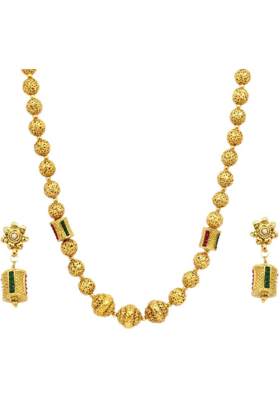 Indian Traditional Wedding Gold Plated Ethnic Green Temple Mala Necklace Earring Set Women South Indian Jewelry $23.64 Jewelr...