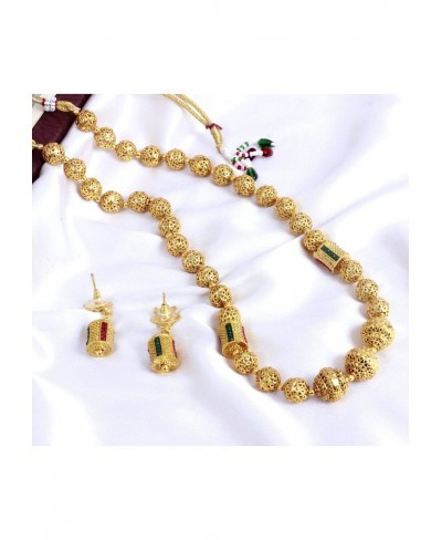 Indian Traditional Wedding Gold Plated Ethnic Green Temple Mala Necklace Earring Set Women South Indian Jewelry $23.64 Jewelr...