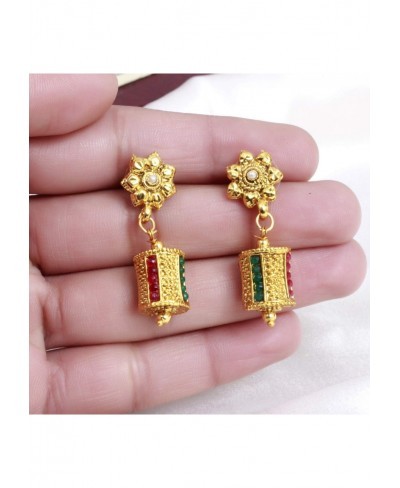 Indian Traditional Wedding Gold Plated Ethnic Green Temple Mala Necklace Earring Set Women South Indian Jewelry $23.64 Jewelr...