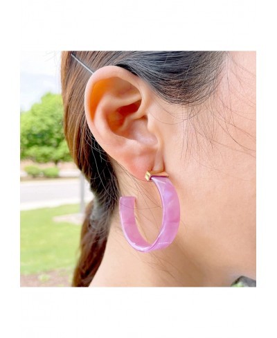 Bohemian Boho Acrylic Hoop Earrings for Women – Acetate Lucite Resin Hoop Earrings – Beautiful Marbleized Colors - Lightweigh...