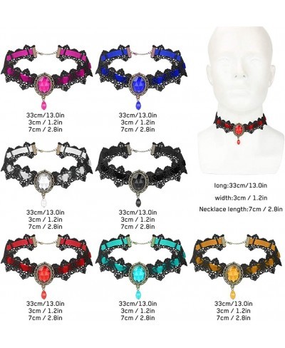 7 PCs Gothic Choker Necklaces for Women Retro Handmade Black Lace Chocker Velvet Clavicle Necklace with Rhinestone Vintage Va...