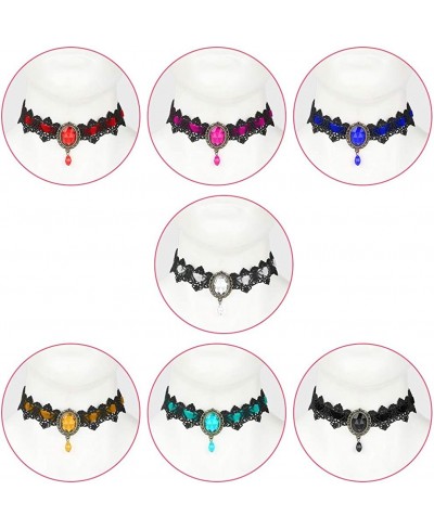 7 PCs Gothic Choker Necklaces for Women Retro Handmade Black Lace Chocker Velvet Clavicle Necklace with Rhinestone Vintage Va...