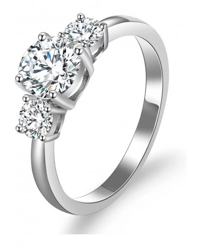 Moissanite Engagement Rings 3-Stone 1.6 Carats D Color VVS1 Clarity Brilliant Round Cut Lab Grown Diamond 18K White Gold Plat...