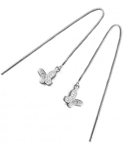 CZ Butterfly Threader Drop Earrings 925 Sterling Silver for Women Girls Dainty Crystal Diamond Rose Gold Dangle Charm Long Ta...