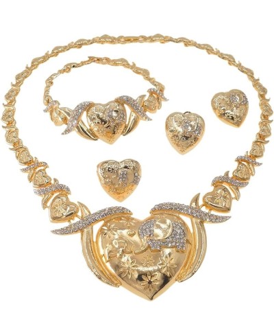 Women's Hugs & Kisses XOXO Shiny Heart Charm Necklace With Elephant Diamonds Image 4 Pieces Jewelry Set - Necklace Set Layere...