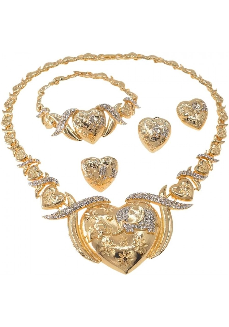 Women's Hugs & Kisses XOXO Shiny Heart Charm Necklace With Elephant Diamonds Image 4 Pieces Jewelry Set - Necklace Set Layere...