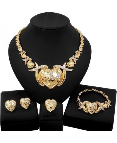 Women's Hugs & Kisses XOXO Shiny Heart Charm Necklace With Elephant Diamonds Image 4 Pieces Jewelry Set - Necklace Set Layere...