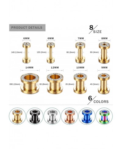 6Pairs 00Gauges Ear Tunnel Expander Earrings Stainless Steel with Ziecon 0G Ear Plugs Earrings 2G Ear Stretcher Piercings Jew...