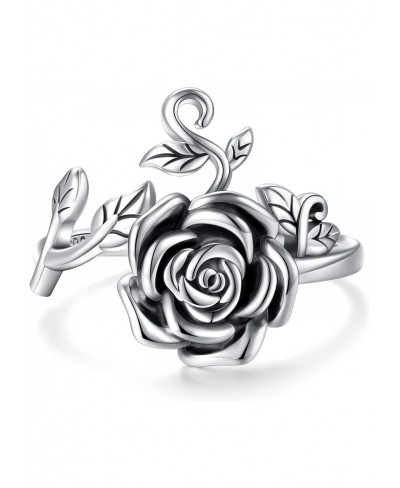 S925 Sterling Silver Flower Rings Rose Flower Open Ring 3D Rose Shape Adjustable Ring Jewelry for Women Teen $17.54 Statement