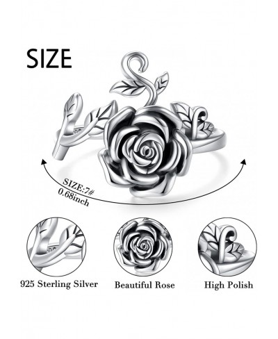 S925 Sterling Silver Flower Rings Rose Flower Open Ring 3D Rose Shape Adjustable Ring Jewelry for Women Teen $17.54 Statement