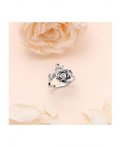 S925 Sterling Silver Flower Rings Rose Flower Open Ring 3D Rose Shape Adjustable Ring Jewelry for Women Teen $17.54 Statement