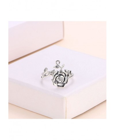 S925 Sterling Silver Flower Rings Rose Flower Open Ring 3D Rose Shape Adjustable Ring Jewelry for Women Teen $17.54 Statement