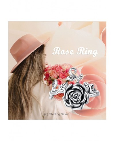 S925 Sterling Silver Flower Rings Rose Flower Open Ring 3D Rose Shape Adjustable Ring Jewelry for Women Teen $17.54 Statement