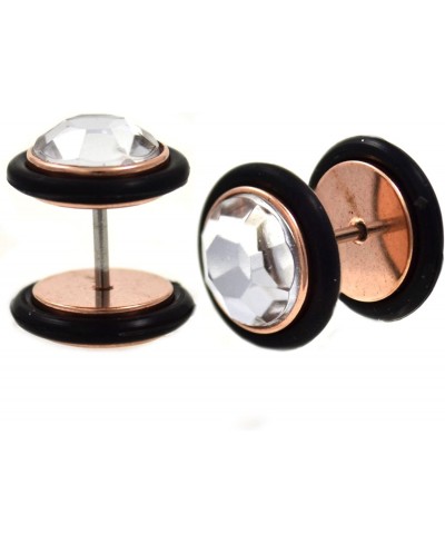 Pair of Rose Gold-Tone Steel Faceted Gem Top Fake Plug Earrings Cheater Gauges (00g Look) $15.36 Faux Body Piercing Jewelry