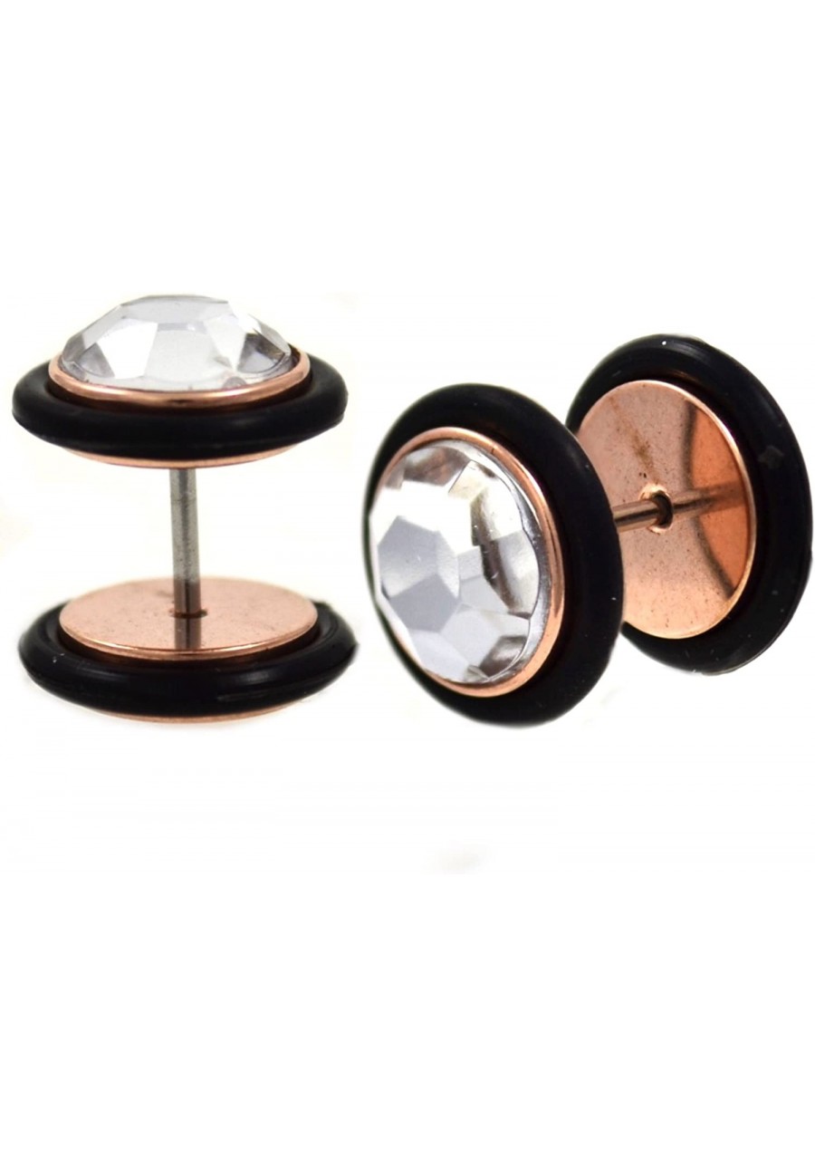 Pair of Rose Gold-Tone Steel Faceted Gem Top Fake Plug Earrings Cheater Gauges (00g Look) $15.36 Faux Body Piercing Jewelry