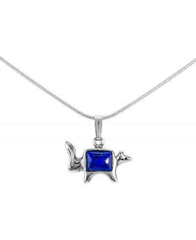 Sterling Lapis Gemstone Fox Pendant Snake Chain Necklace 18 inch $52.73 Pendant Necklaces