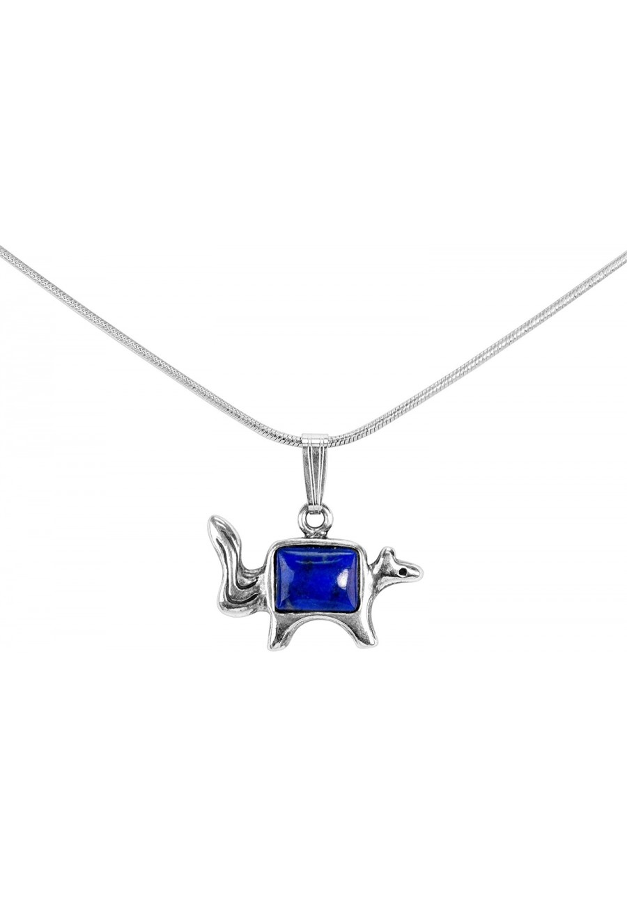 Sterling Lapis Gemstone Fox Pendant Snake Chain Necklace 18 inch $52.73 Pendant Necklaces