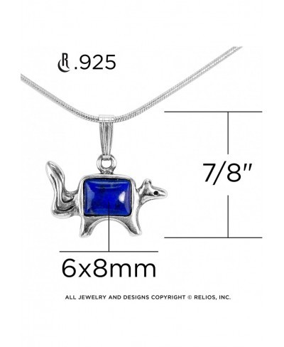 Sterling Lapis Gemstone Fox Pendant Snake Chain Necklace 18 inch $52.73 Pendant Necklaces