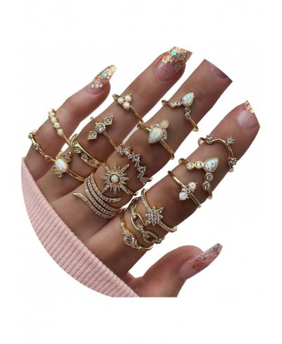 13-17 Pcs Boho Stackable Knuckle Rings Set Gold Crystal Stacking Joint Midi Ring Set Geometric Letter Sunflower Engraved Ring...
