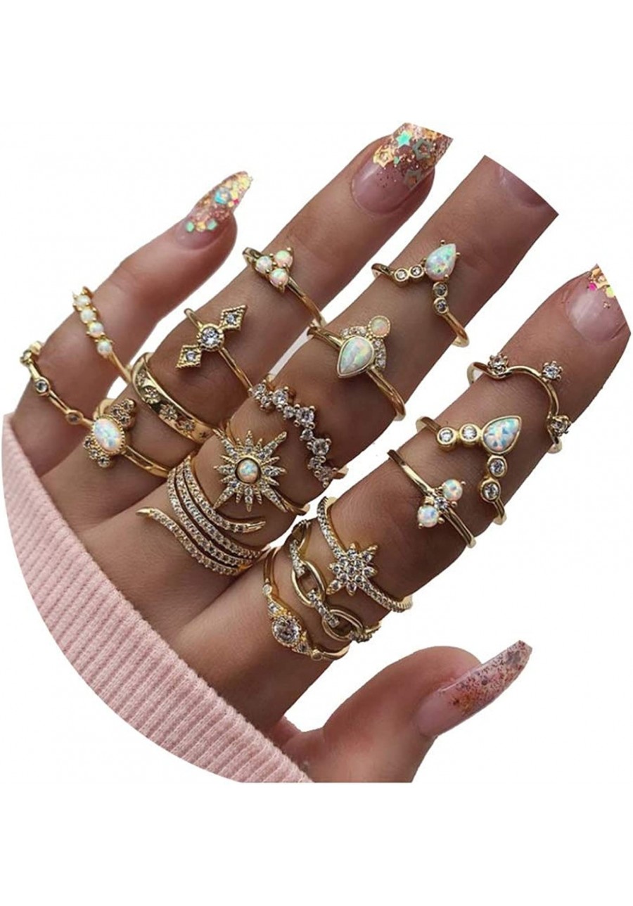 13-17 Pcs Boho Stackable Knuckle Rings Set Gold Crystal Stacking Joint Midi Ring Set Geometric Letter Sunflower Engraved Ring...