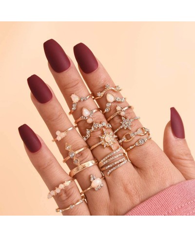 13-17 Pcs Boho Stackable Knuckle Rings Set Gold Crystal Stacking Joint Midi Ring Set Geometric Letter Sunflower Engraved Ring...