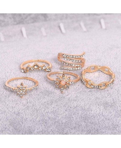 13-17 Pcs Boho Stackable Knuckle Rings Set Gold Crystal Stacking Joint Midi Ring Set Geometric Letter Sunflower Engraved Ring...