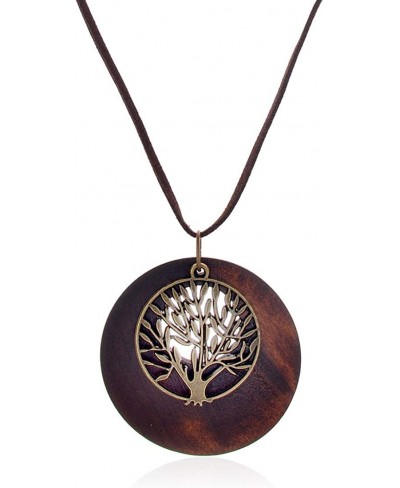 Tree of Life Pendant Necklace Long Leather Chain Statement Wooden Necklace for Women Girls Vintage Wood Jewelry $8.07 Pendant...