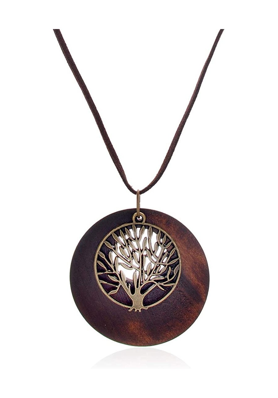 Tree of Life Pendant Necklace Long Leather Chain Statement Wooden Necklace for Women Girls Vintage Wood Jewelry $8.07 Pendant...