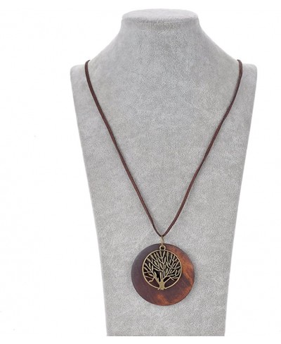 Tree of Life Pendant Necklace Long Leather Chain Statement Wooden Necklace for Women Girls Vintage Wood Jewelry $8.07 Pendant...