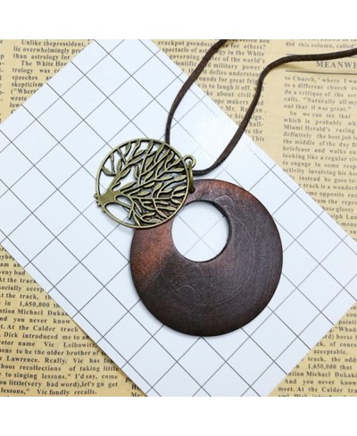 Tree of Life Pendant Necklace Long Leather Chain Statement Wooden Necklace for Women Girls Vintage Wood Jewelry $8.07 Pendant...