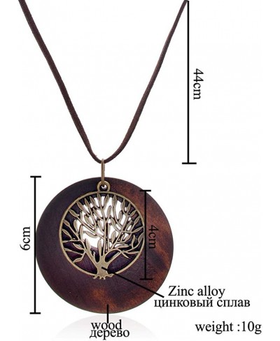 Tree of Life Pendant Necklace Long Leather Chain Statement Wooden Necklace for Women Girls Vintage Wood Jewelry $8.07 Pendant...