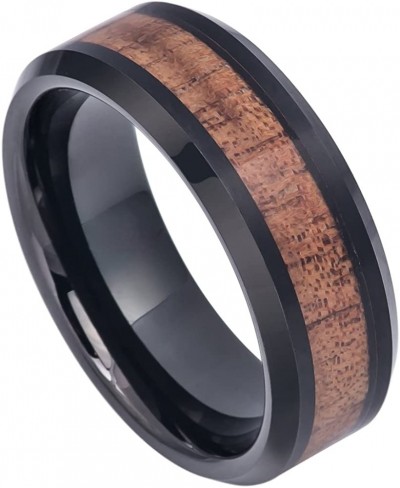 8mm Men Or Ladies Tungsten Carbide Black IP Plated with Hawaiian Koa Wood Inlay Wedding Band Ring $26.71 Bands