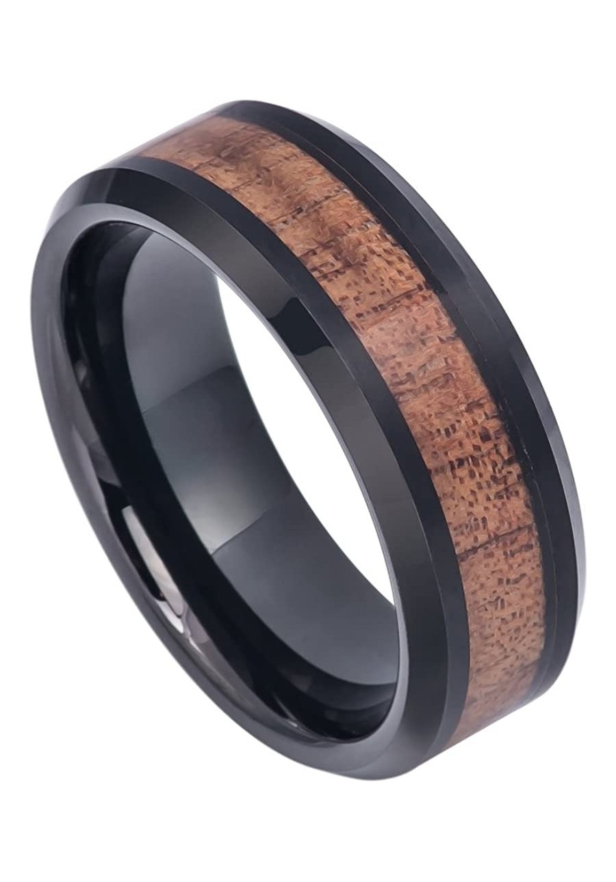 8mm Men Or Ladies Tungsten Carbide Black IP Plated with Hawaiian Koa Wood Inlay Wedding Band Ring $26.71 Bands