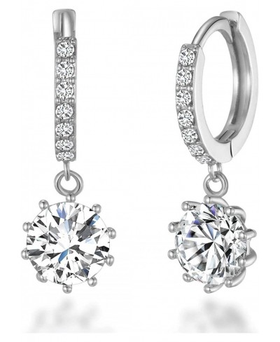 Silver Plated Solitaire Drop Hoop Earrings Created with Crystals $17.69 Hoop