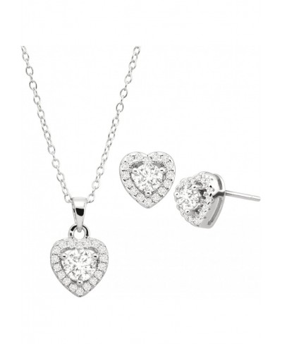 Heart Stud Earrings and Pendant Set with Cubic Zirconia in Rhodium-Plated Sterling Silver 18 $31.61 Jewelry Sets