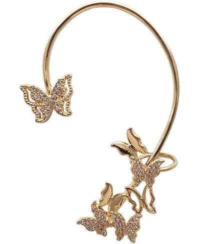 Gold Multiple Butterfly Shaped Ear Clips for Woman Girl 3D Butterfly CZ Crawler Wrap Cuffs Earrings Full Rhinestone Butterfly...