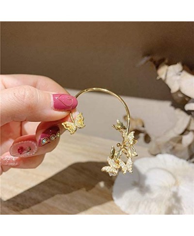 Gold Multiple Butterfly Shaped Ear Clips for Woman Girl 3D Butterfly CZ Crawler Wrap Cuffs Earrings Full Rhinestone Butterfly...