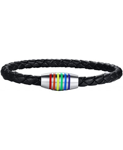 Leather Magnetic LGBTQ Bracelet for Lesbian Gay Pride Rainbow LGBT Stainless Steel Bracelets Handmade Braided Engagement Bang...