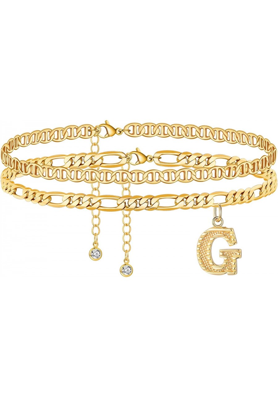 Gold Ankle Bracelets for Women Initial Anklets 18K Gold Filled Layered Cuban Chain Link Anklets for Women Letter Charm Anklet...