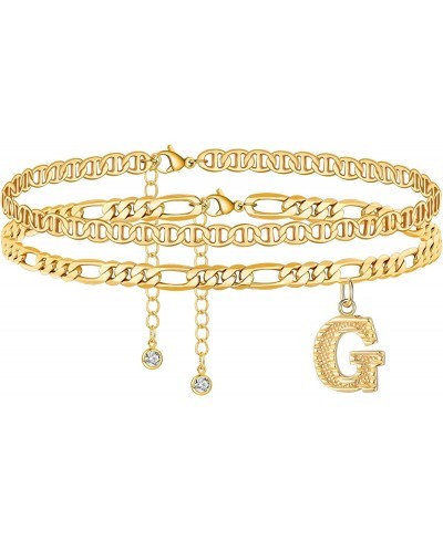 Gold Ankle Bracelets for Women Initial Anklets 18K Gold Filled Layered Cuban Chain Link Anklets for Women Letter Charm Anklet...